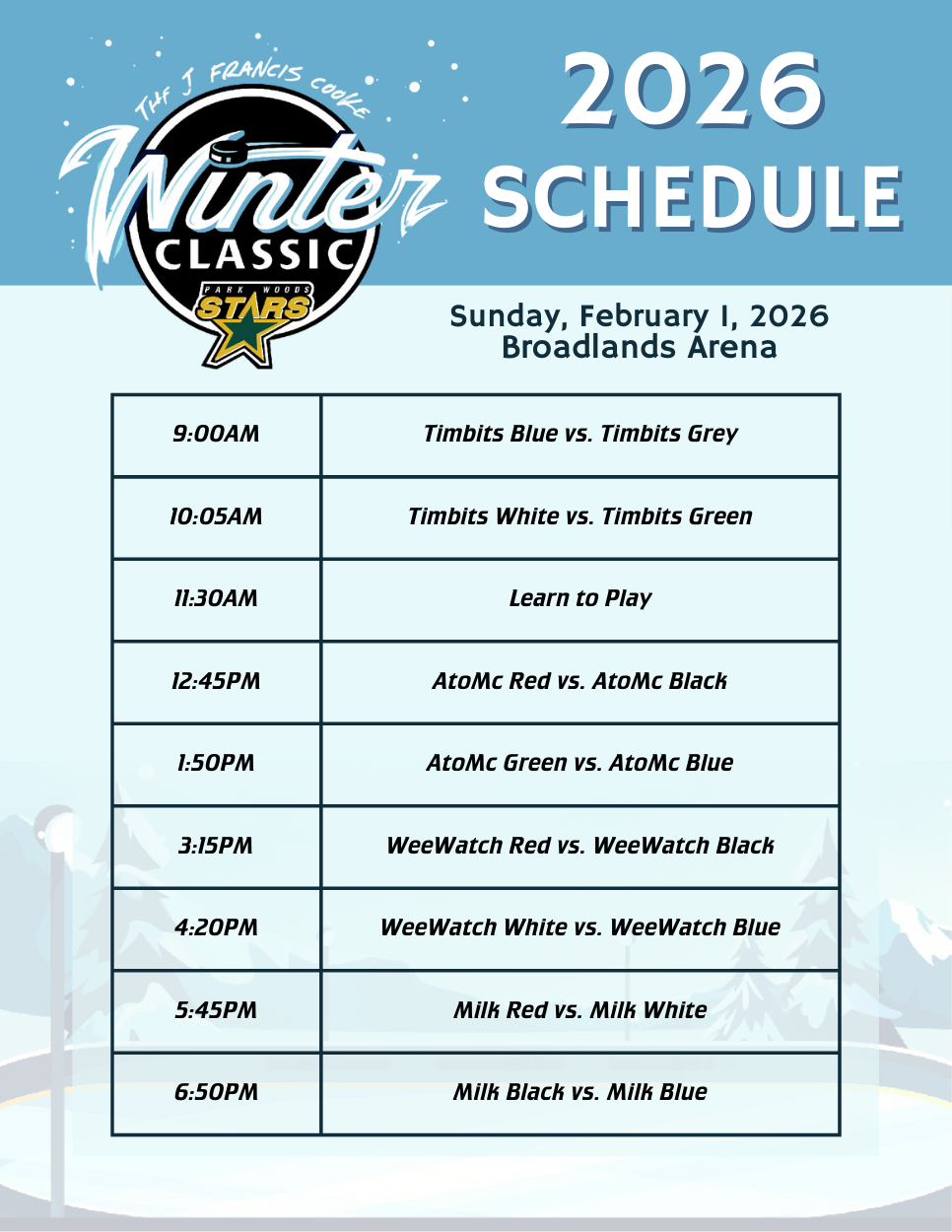 JFC Winter Classic Schedule